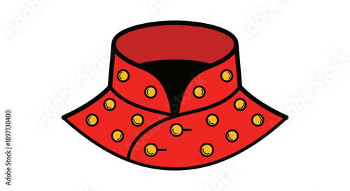 Illustration of a red mandarin collar with gold buttons isolated on a white background, showcasing a bold and stylish design
