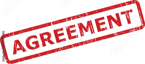 A red rubber stamp displaying the word AGREEMENT with a textured grunge effect on a crisp white background