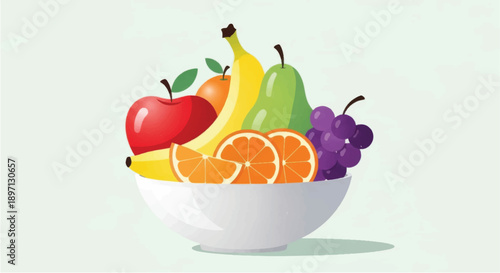 A vibrant bowl overflowing with fresh ripe fruits.