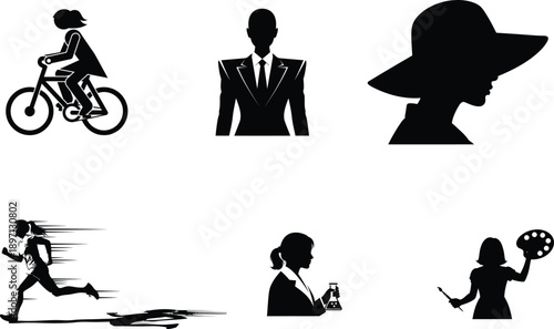 Silhouette icons of people in various professions and activities