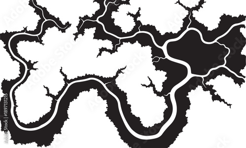 Black and white abstract river map illustration design element