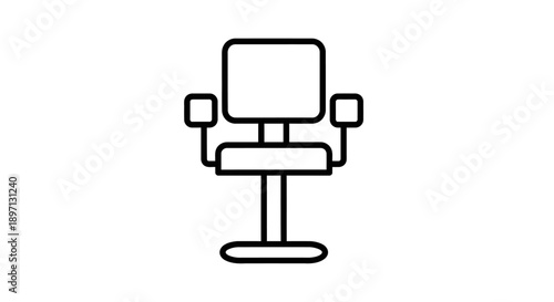 An office chair illustration with adjustable height and armrests on a simple white background viewed from the front