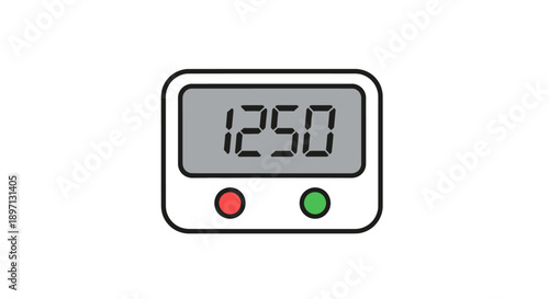 Digital timer illustration displaying 1250 seconds with red and green buttons