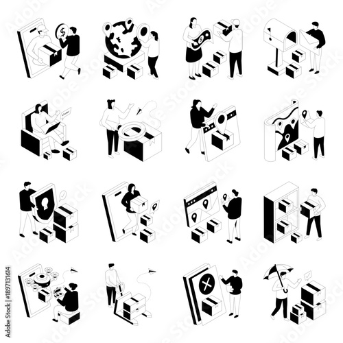 Set of Logistic Glyph Isometric Illustrations 