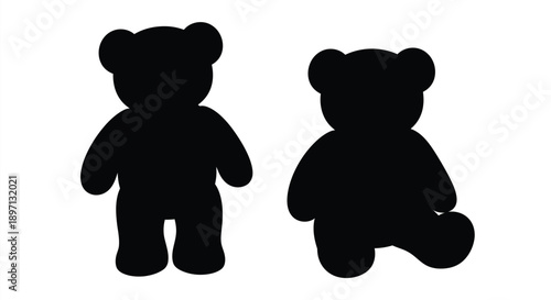 Two black bear silhouettes in simple contrasting poses silhouette