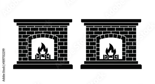 Two black fireplaces with burning flames a striking silhouette