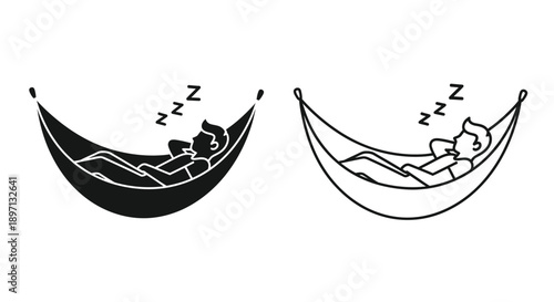 Two sleeping figures in hammocks a simple black and white silhouette