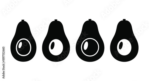 Four avocados in a row simple black graphic silhouette