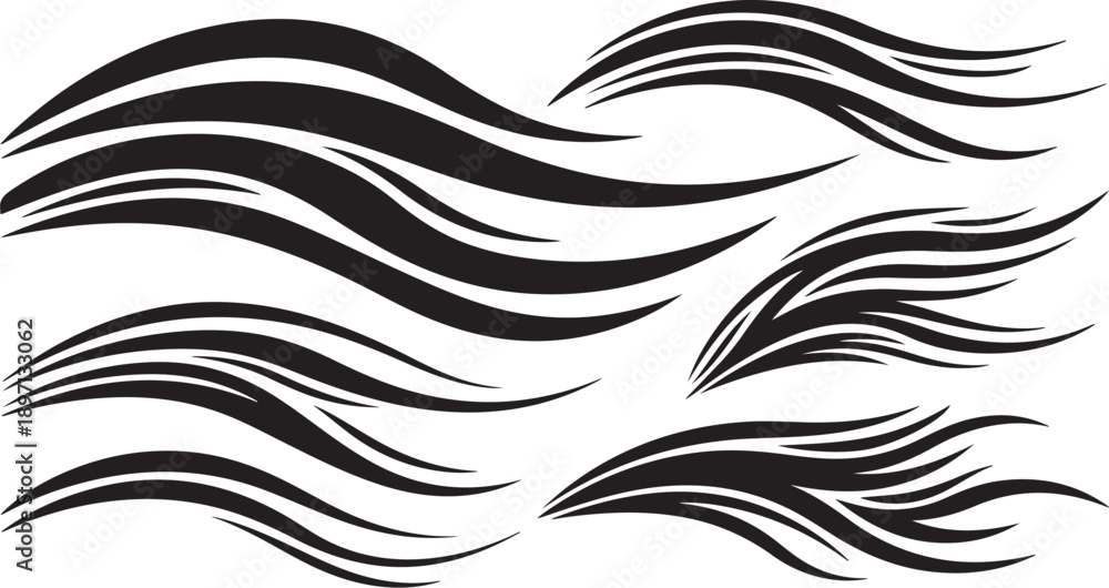 Fototapeta premium Abstract Black and White Wavy Lines Design Elements Set
