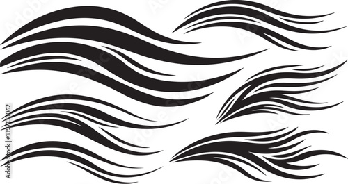 Abstract Black and White Wavy Lines Design Elements Set