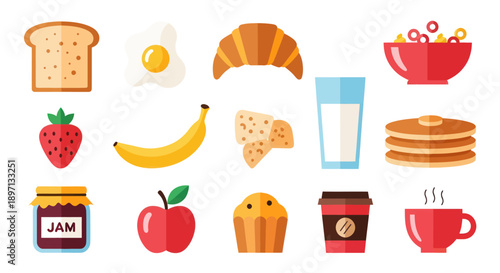 Breakfast food collection isolated vector