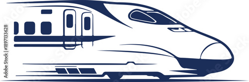 Blue outline drawing of a high-speed train on a transparent background, representing modern transportation and rapid travel