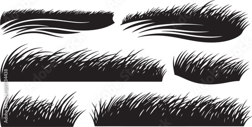 Collection of black hair textures and brush strokes illustration