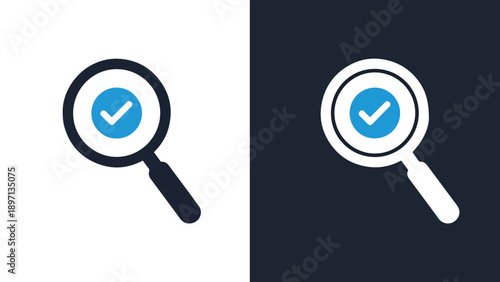 Magnifying glass with check mark - Line and glyph solid icon and logo template - Vector icon symbol for website - Icon vector - Blue icon vector. Clipart. Icon
