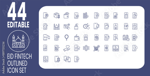 Eid Digital Payment and Zakat Fintech Icons for Mobile Banking and Charity Apps