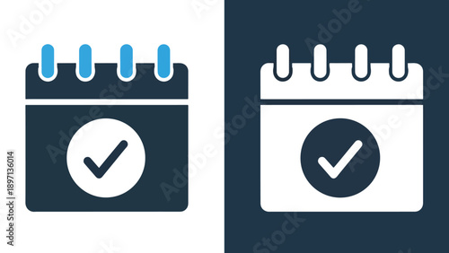 Calendar check mark icons - Line and glyph solid icon and logo template - Vector icon symbol for website - Icon vector - Blue icon vector. Clipart. Icon
