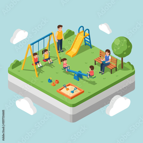 Children Playing in Playground with Adults.