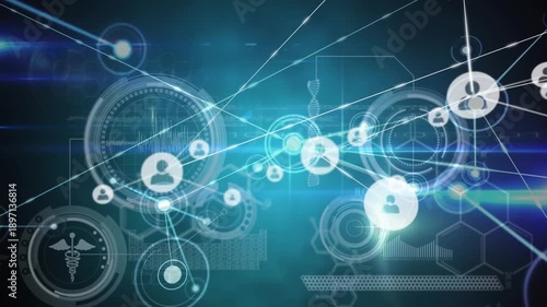 Wallpaper Mural Animation of connected dots and symbols in circles, graph against abstract background Torontodigital.ca