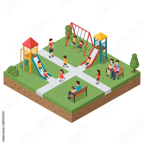 Children Playing on Playground Equipment Together.