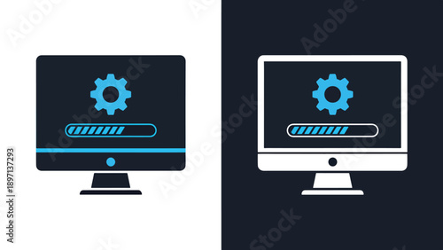 Computer configuration icons - Line and glyph solid icon and logo template - Vector icon symbol for website - Icon vector - Blue icon vector. Clipart. Icon