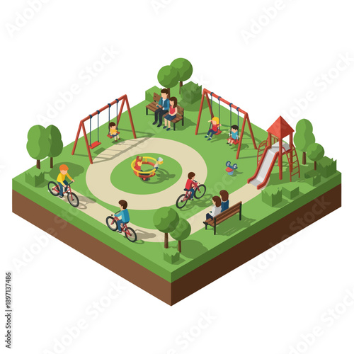 Illustration of Children Playing in Playground.