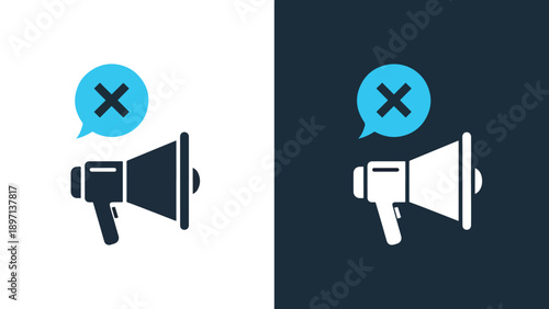 Megaphone with crossed-out speech bubble - Line and glyph solid icon and logo template - Vector icon symbol for website - Icon vector - Blue icon vector. Clipart. Icon