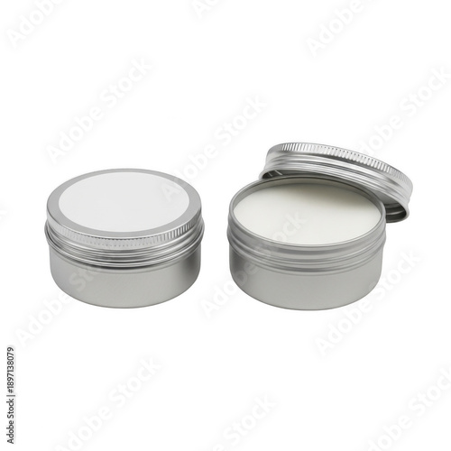Two round metal containers with lids