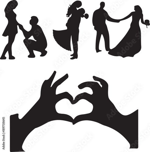 Silhouettes of lovers man and woman holding hands