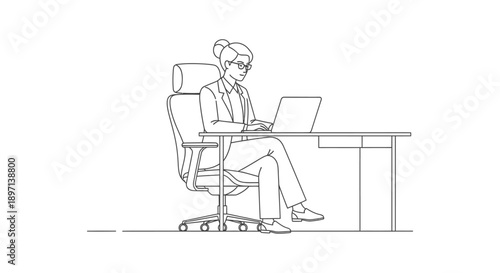 professional businesswoman focused and actively typing on a laptop at a modern office desk illustrating remote work digital learning and corporate productivity.