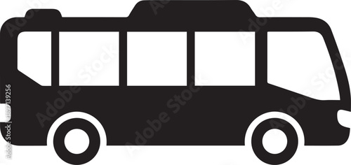 Black silhouette icon of a passenger bus representing public transportation and travel