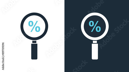 Percentage magnifying glass icon set - Line and glyph solid icon and logo template - Vector icon symbol for website - Icon vector - Blue icon vector. Clipart. Icon