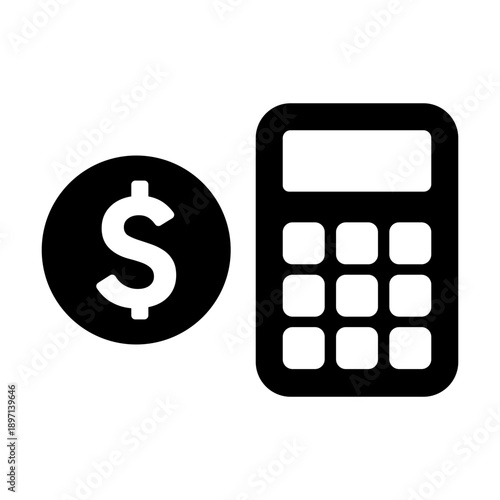 Financial Calculator and Dollar Coin Vector Icon for Accounting, Budget Planning, and Tax Calculation Concepts isolated on white background - High Quality Vectorial Stock Image