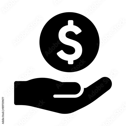 Hand Holding Dollar Coin Vector Icon for Investment Savings, Donation Charity, and Financial Growth Concept isolated on white background - High Quality Vectorial Stock Image