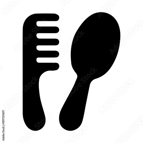 Minimalist Comb and Hairbrush Silhouette Vector Icon for Hair Salon Branding, Professional Grooming Services, and Beauty Accessory Design isolated on white - High Quality Vectorial Stock Image