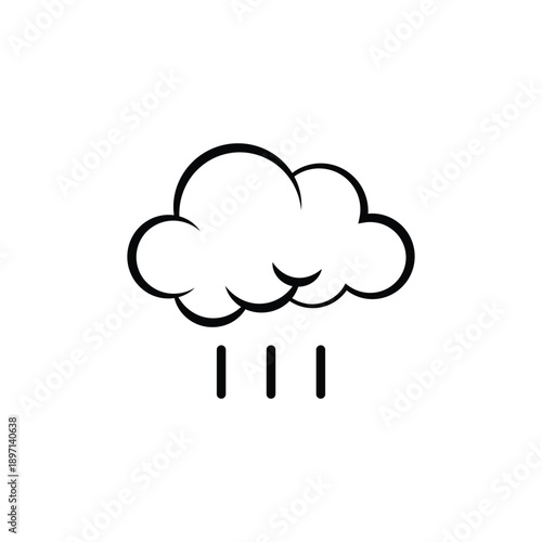 A simple black and white illustration of a rain cloud with raindrops falling from it