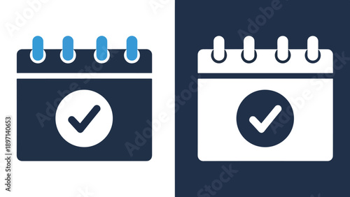 Calendar check icons - Line and glyph solid icon and logo template - Vector icon symbol for website - Icon vector - Blue icon vector. Clipart. Icon