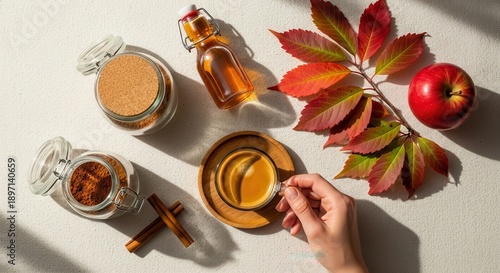 Wallpaper Mural Warm beverage ingredients and seasonal decor are arranged artfully on a light surface. Torontodigital.ca