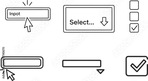 Form input elements icons set isolated on transparent background