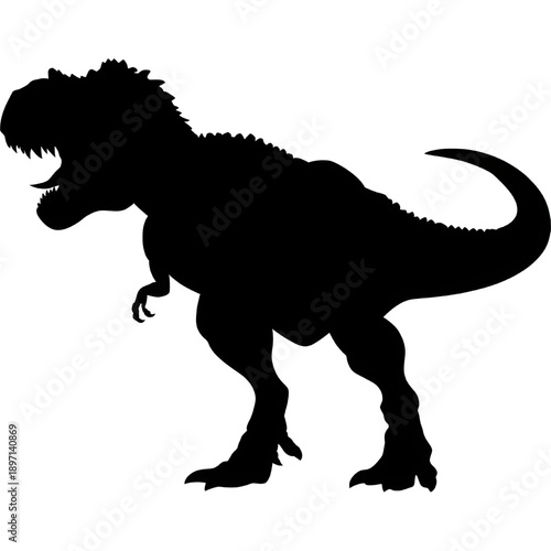 Dinosaur silhouettes and icons. Black flat color simple elegant white background Dinosaur animal vector and illustration. Vector. AI generated image.