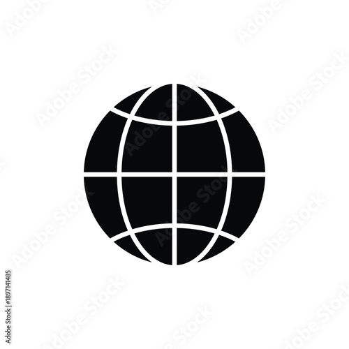 A simple black and white illustration of a globe on a plain background