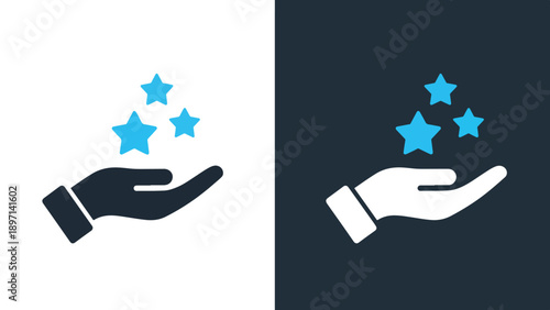 Hand with stars icon set - Line and glyph solid icon and logo template - Vector icon symbol for website - Icon vector - Blue icon vector. Clipart. Icon
