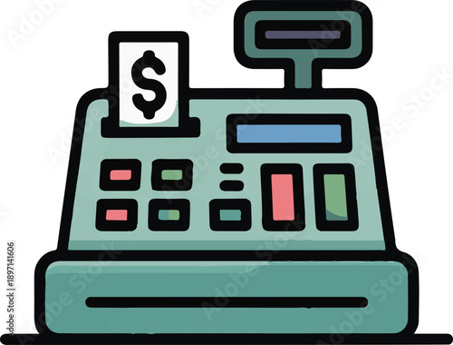 Cash register with a dollar bill coming out one dollar