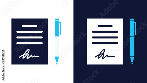 Document signing icons - Line and glyph solid icon and logo template - Vector icon symbol for website - Icon vector - Blue icon vector. Clipart. Icon