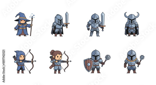 Fantasy Cartoon Characters with Medieval Armor.