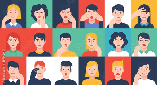 Illustration of People with Various Facial Expressions.