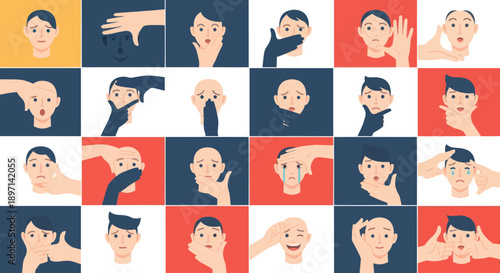 Illustration of Various Facial Expressions and Gestures.