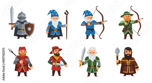 Medieval Cartoon Characters with Various Weapons.