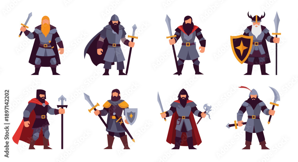 Naklejka premium Medieval Knights with Swords and Shields.