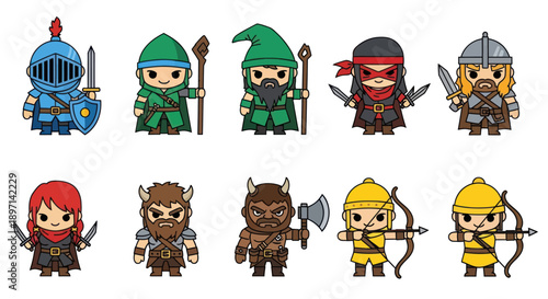 Collection of Cartoon Medieval Fantasy Characters.