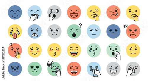 Various Cartoon Emoticon Faces Showing Emotions.